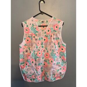 Vintage Artistic Creation Vibrant Purple + Pink Floral Smock Apron SZ Med Granny